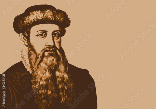 Portrait d'allemand Gutenberg, célèbre inventeur de l'imprimerie au 15ème siècle