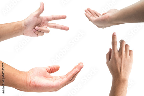 Multiple Male Hand Gestures isolated over white background