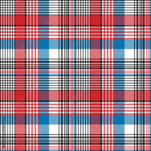 Red blue fabric texture check plaid seamless pattern