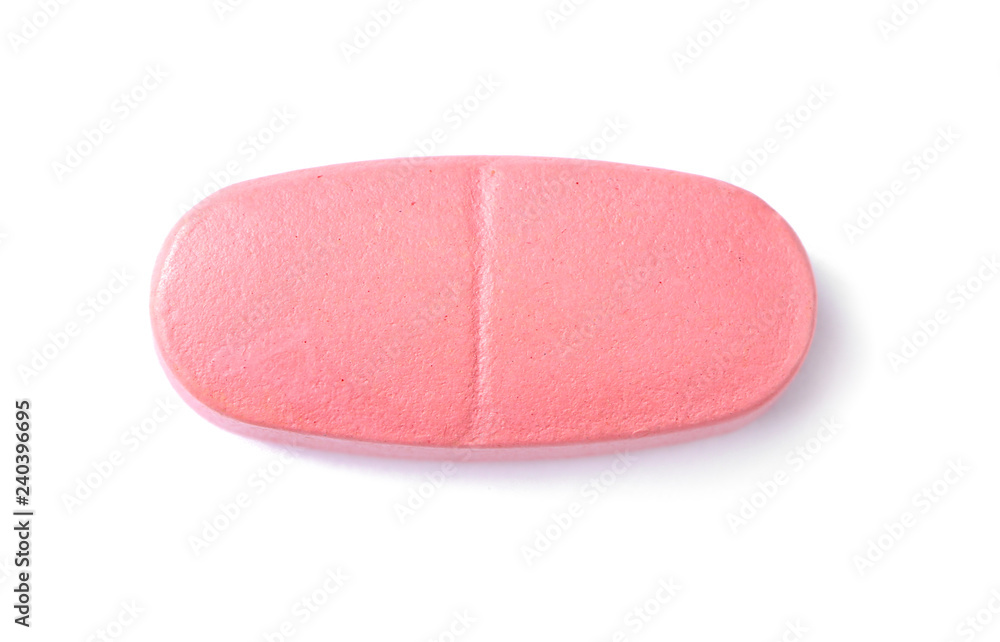 Pill on white background, top view. Medical care and treatment Pill on white background, top view. Medical care and treatment
