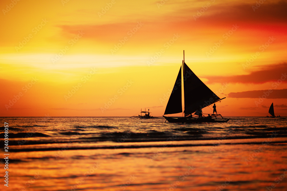 Boat in the sea on sunset