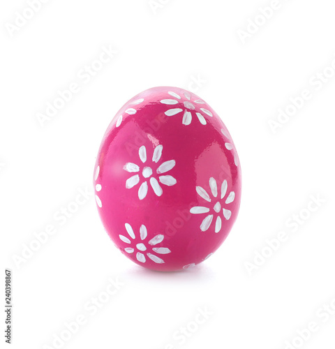 Decorated Easter egg on white background. Festive tradition
