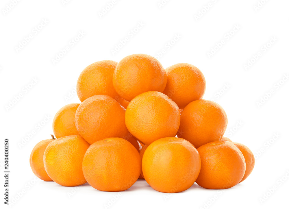 Heap of fresh ripe tangerines on white background Heap of fresh ripe tangerines on white background
