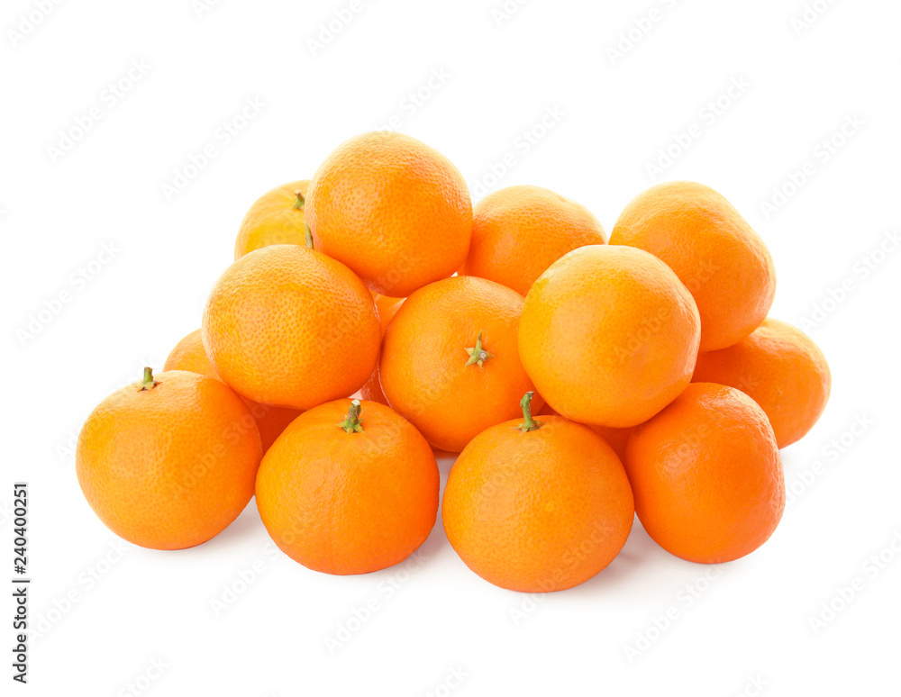 Heap of fresh ripe tangerines on white background Heap of fresh ripe tangerines on white background