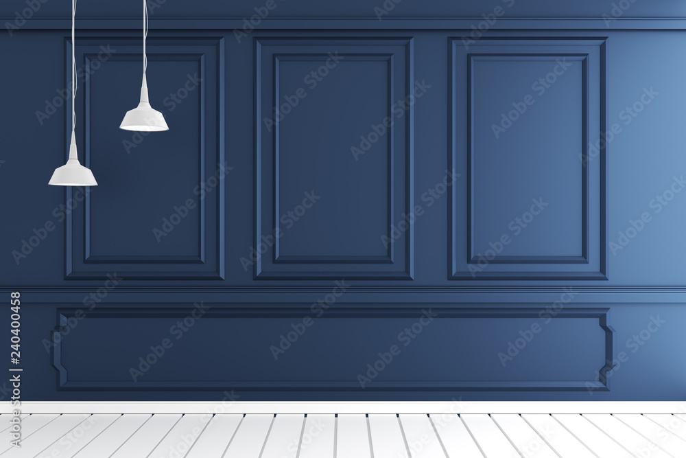 Ταπετσαρία Empty luxury room interior with wall moulding design on white wooden floor