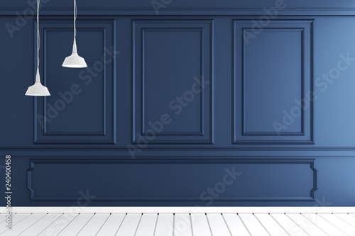 Fotografija Empty luxury room interior with wall moulding design on white wooden floor