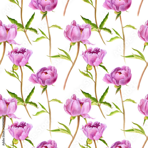 seamless pattern with pink peony flowers