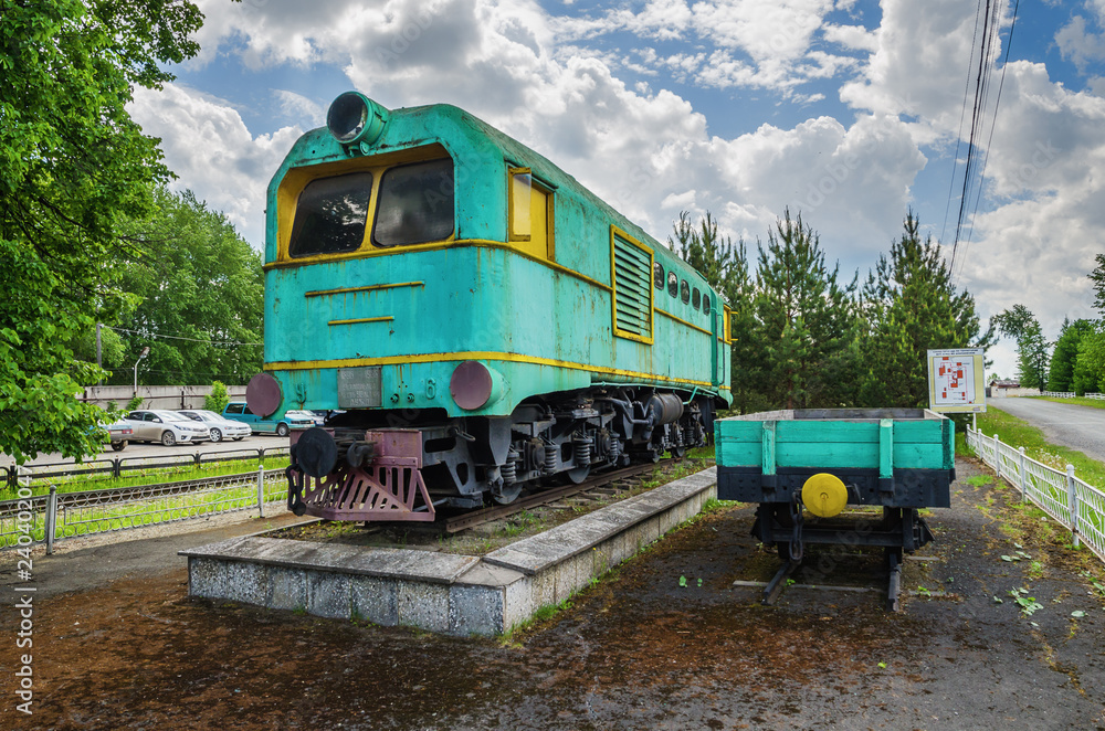 Narrow-gauge locomotive TU-169 on the pedestal. Narrow-gauge locomotive TU-169 on the pedestal.