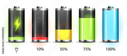 Tela Realistic discharged and fully charged battery smartphone - vector infographic