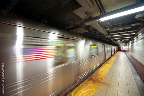 Photography New York Subway train in transit in the station