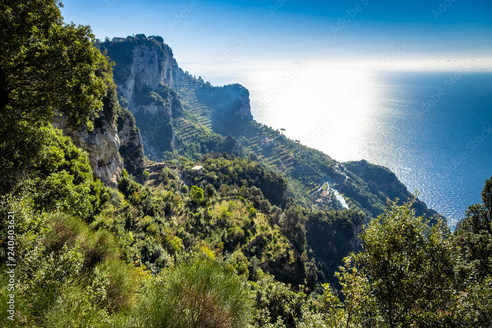 Sunny view in Positano on Amalfi coast, Campania