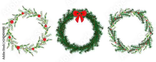 Vector Christmas wreath set with winter floral elements. Season greeting card. Vector illustrationSeason greeting card. Vector illustration