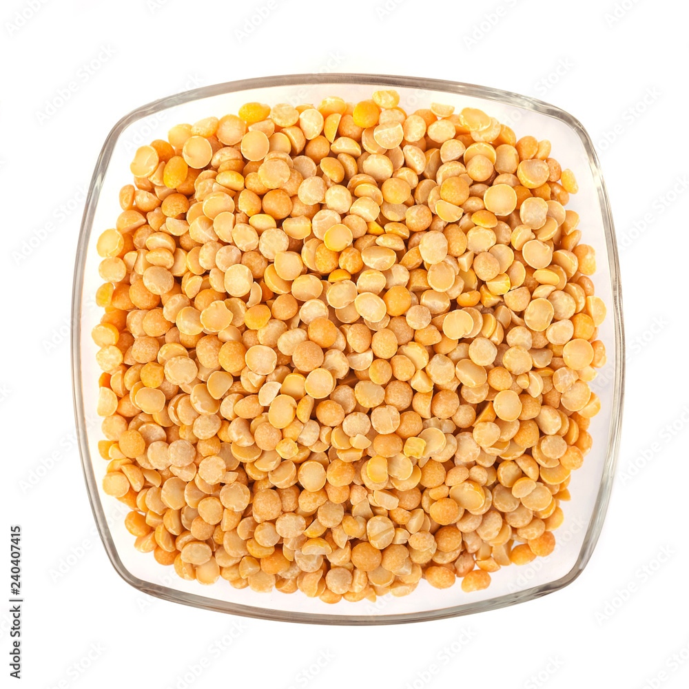 Seeds of peas on glass bowl on white background Seeds of peas on glass bowl on white background
