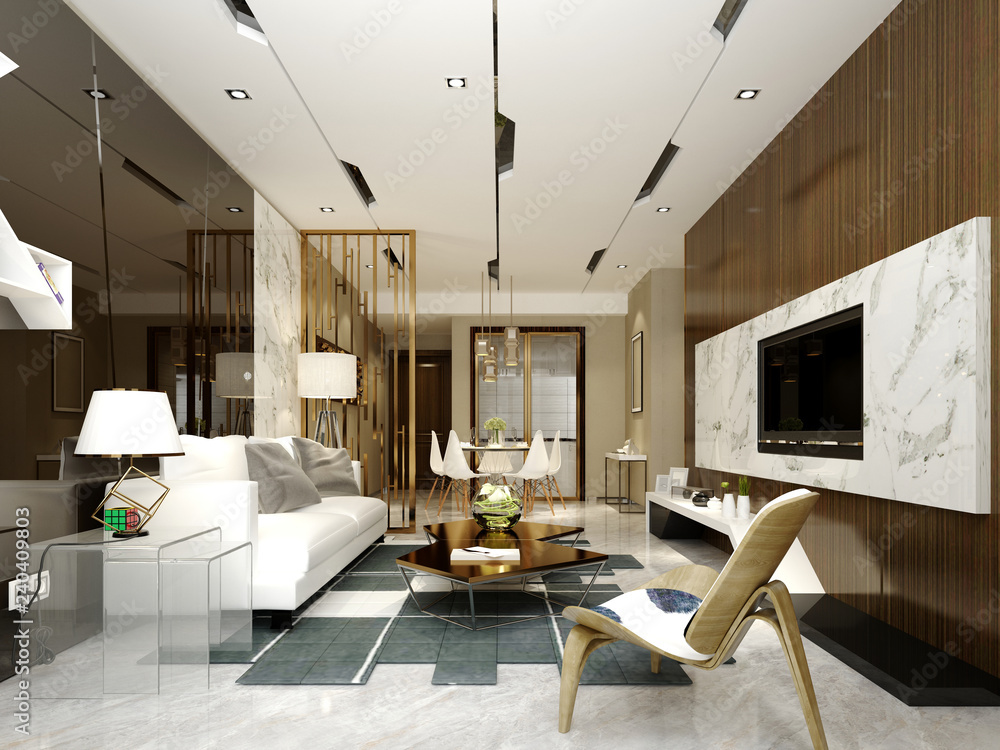 Fototapeta premium 3d render of modern living room