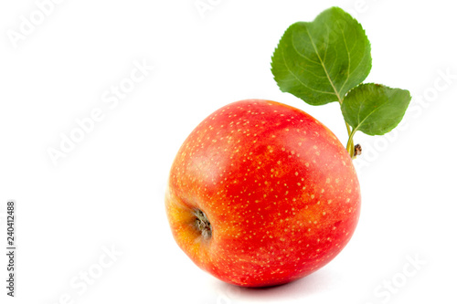 red Apple with leaves isolated on white background