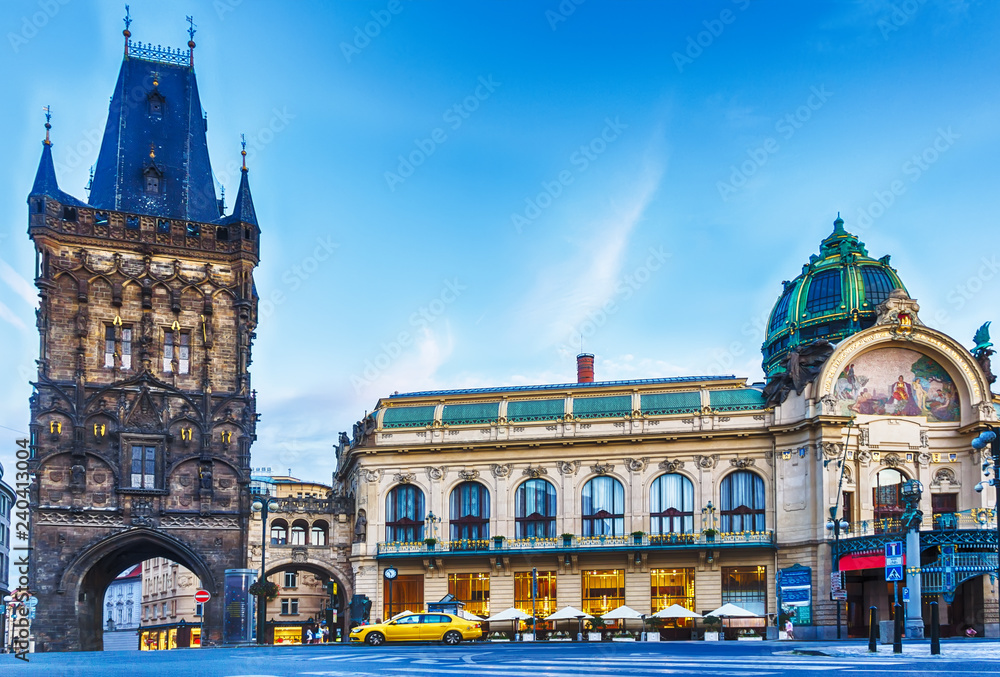 The Powder Tower and the Municipal house in Old City of Prague