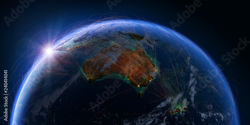 Photography Planet Earth and aviation routes. 3D rendering
