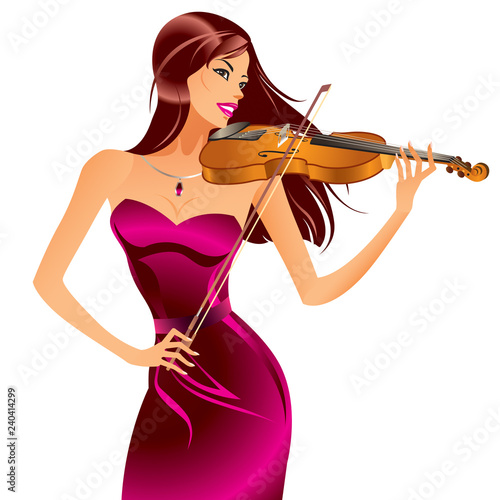 Beautiful woman playing violin - vector illustration