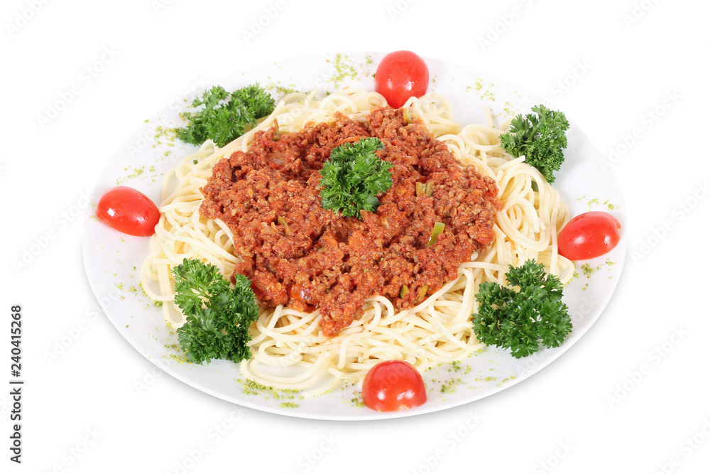 Fresh and delicious spagetti bolognese italian pasta on isolated white background Fresh and delicious spagetti bolognese italian pasta on isolated white background
