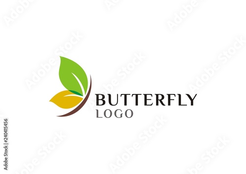 Butterfly logo concept with leaves and smile icon