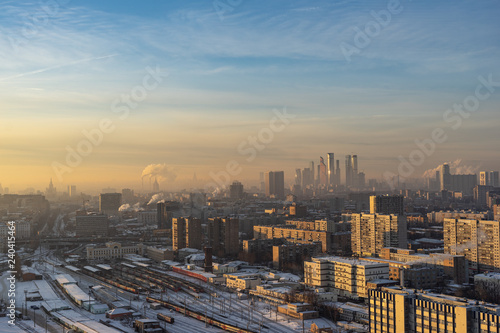 Aerial view of Moscow city in the morning  sunny day