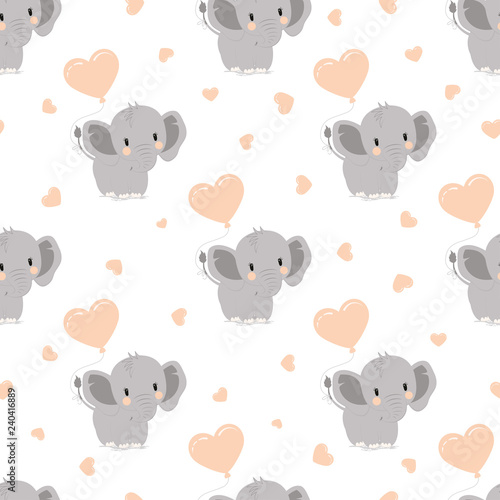 Canvas Print pattern with elephants and hearts