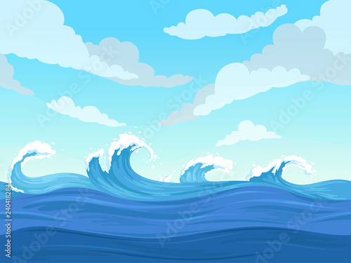 Ocean surface wave seamless. Underwater cartoon liquid pattern river and sea vector background. Illustration of ocean or sea surface wave