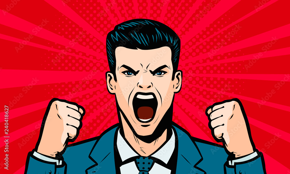 Man screaming loudly. Cartoon in pop art retro comic style, vector illustration Man screaming loudly. Cartoon in pop art retro comic style, vector illustration
