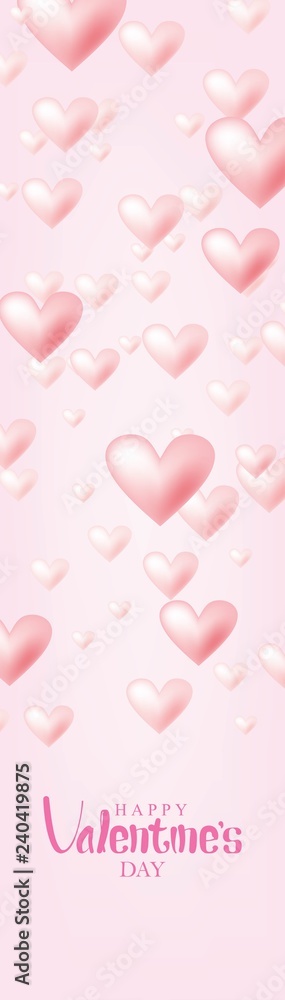 Valentine's Day Banner Vector Design. Happy Valentine's Day with Flying Pink Hearts Isolated in Pink Background