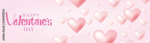 Valentine's Day Banner Vector Design. Happy Valentine's Day with Flying Pink Hearts Isolated in Pink Background