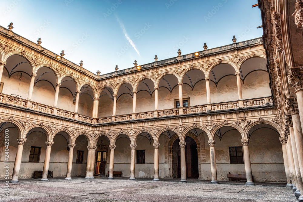 View of cloisters of historic Santo Domingo monastery and school in Orihuela, Spain.