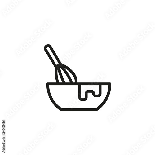 Wisk and bowl line icon. Making dough, baking, food preparation. Cooking concept. Vector illustration can be used for topics like food, kitchen, culinary