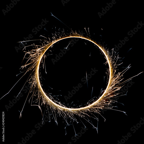 beautiful sparkler in a circle on a black background