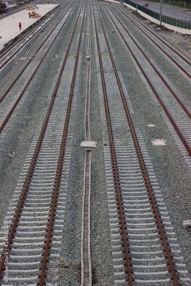 Fototapeta premium train rails perspective. railway transportation