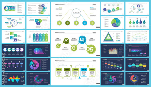 Business inforgraphic design set for management concept. Can be used for business project, annual report, web design. Process chart, option chart, scatter plot, pie chart, flowchart, donut diagram