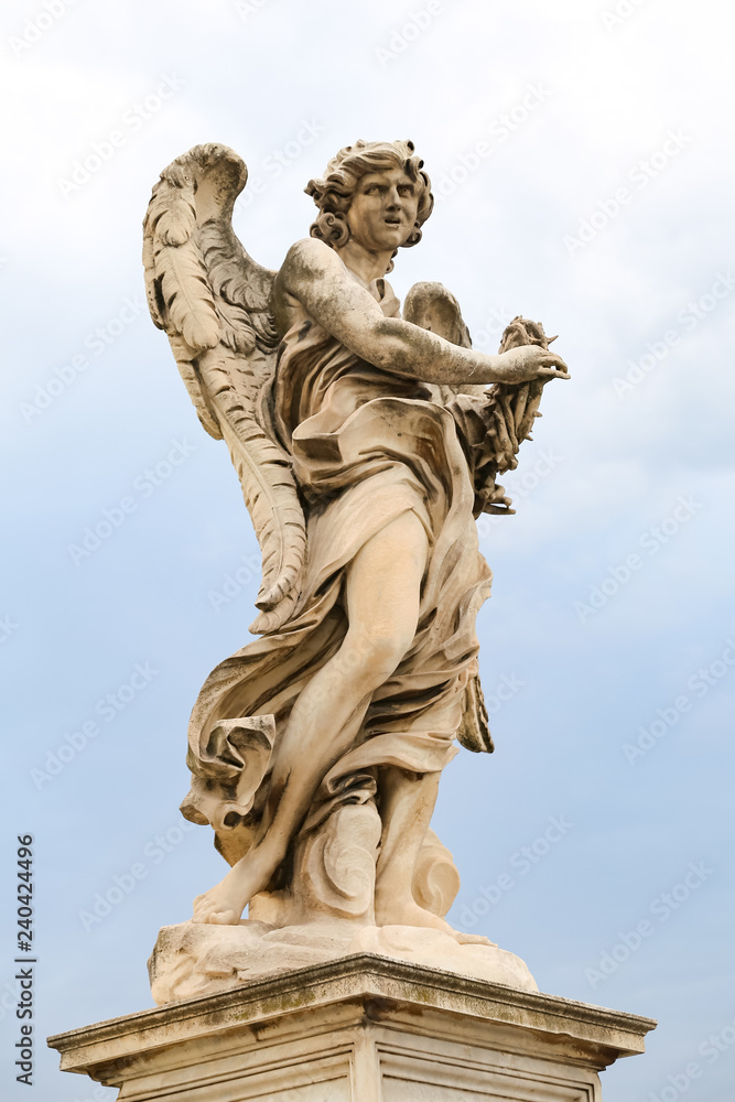 Angel with the Crown of Thorns Statue in Hadrian Bridge, Rome, Italy