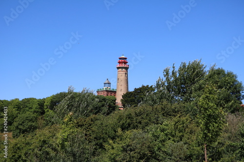 View to New lighthouse and Schinkelturm at Cape Arkona on Island Rügen, Germany Baltic Sea 