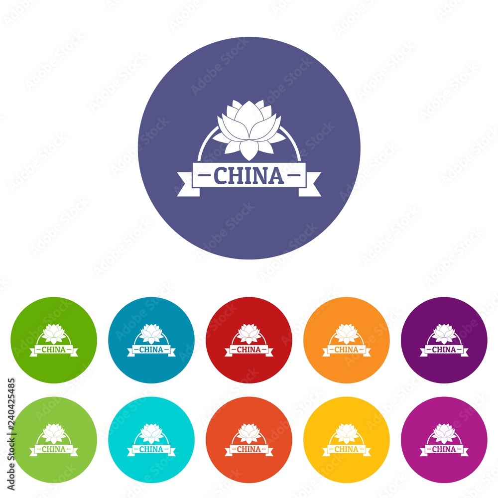 China flower icons color set vector for any web design on white background