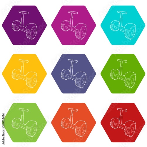 Eco segway icons 9 set coloful isolated on white for web