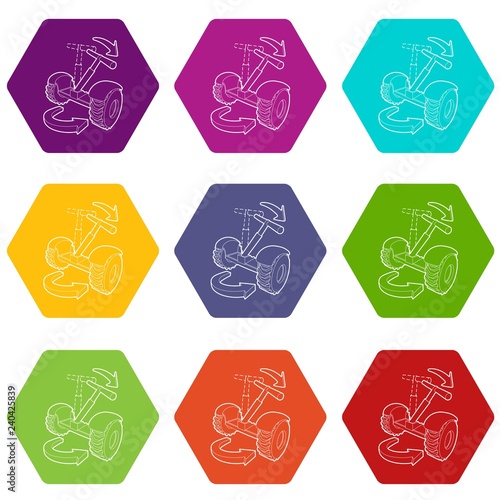 Inclined segway icons 9 set coloful isolated on white for web