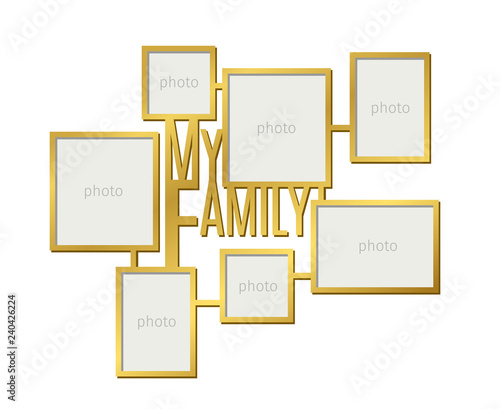 My family photo frame set on white background, vector illustration