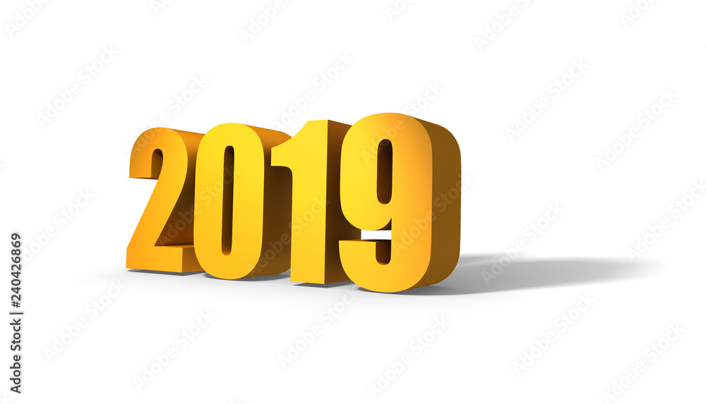 2019 New Year. Golden Text with shadow. 3D rendering 2019 New Year. Golden Text with shadow. 3D rendering