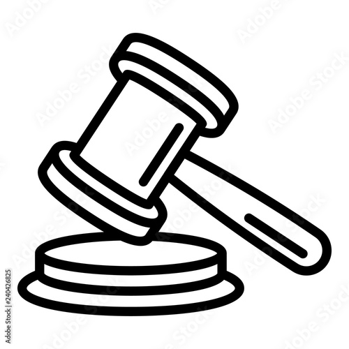 Judge gavel icon. Outline judge gavel vector icon for web design isolated on white background