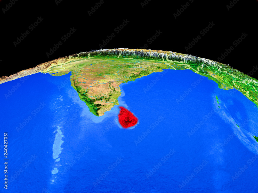 Fototapeta premium Sri Lanka on model of planet Earth with country borders and very detailed planet surface.
