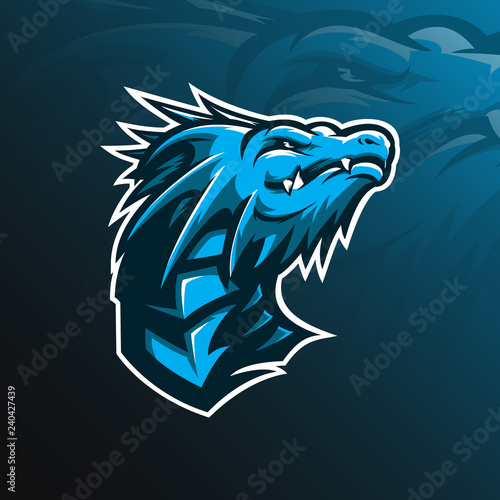 dragon mascot vector logo design with modern illustration concept style for badge, emblem and tshirt printing. head dragon illustration.
