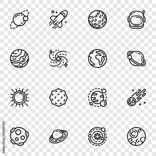 Planets icon set. Outline set of planets vector icons for web design