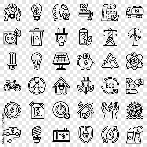 Energy saving icon set. Outline set of energy saving vector icons for web design