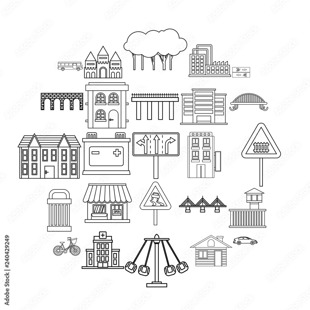 Modern architecture icons set. Outline set of 25 modern architecture vector icons for web isolated on white background