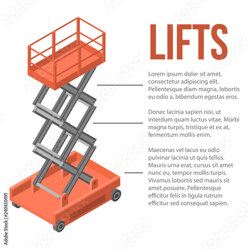 Lift cart stand concept background. Isometric illustration of lift cart stand vector concept background for web design