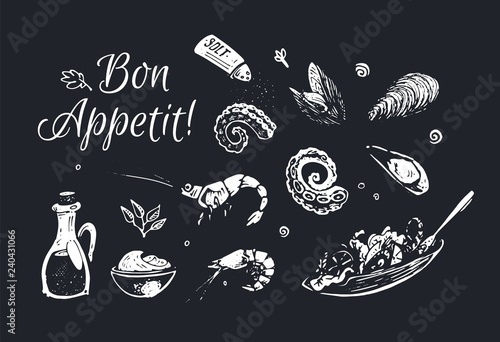 Chalk drawn food poster design. Vector background